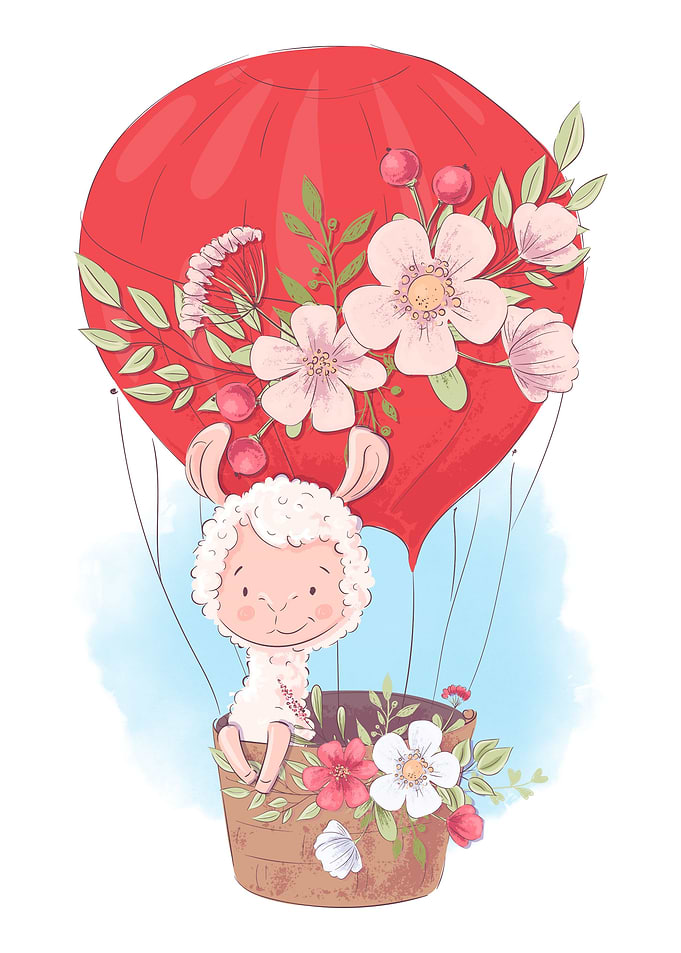 Cute llama in a balloon