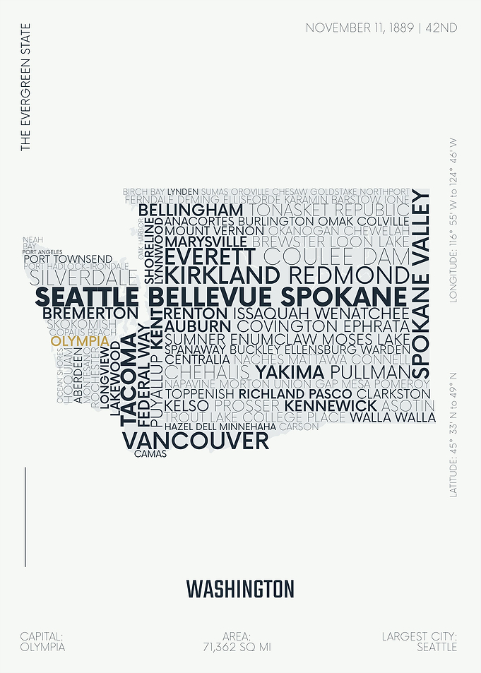 Washington USA text map