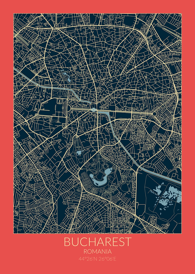 Bucharest Map Red Blue