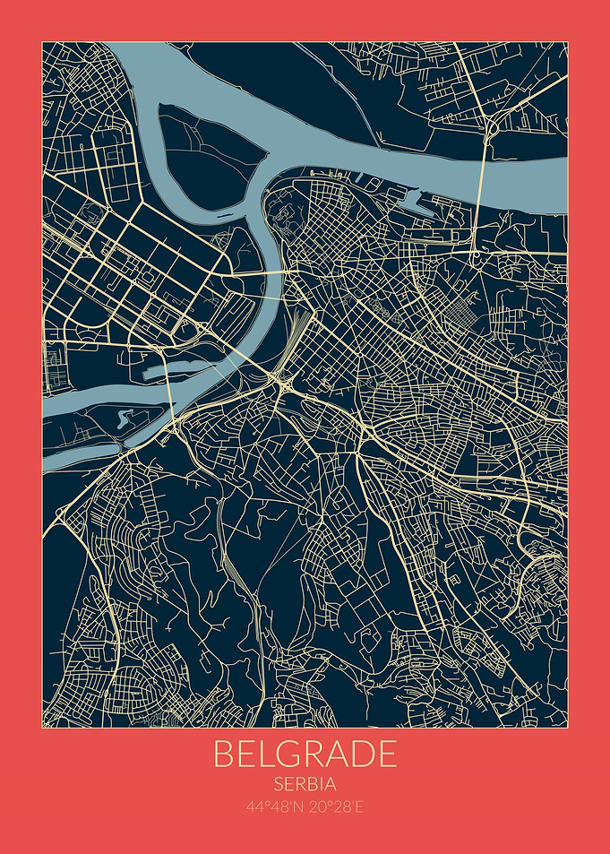 Belgrade Map Red Blue