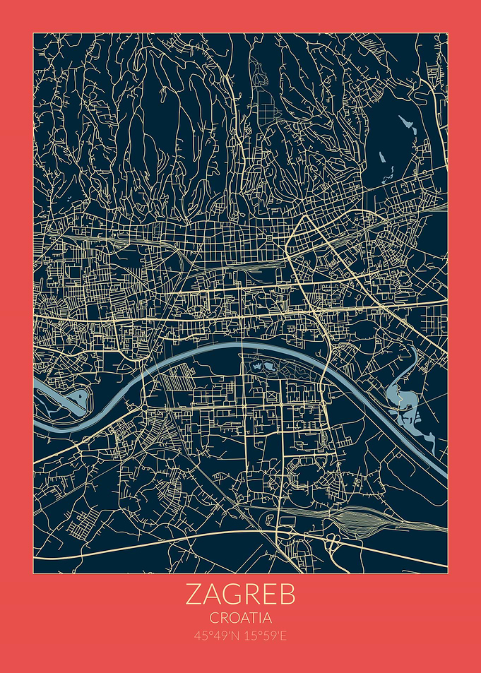 Zagreb Map Red Blue