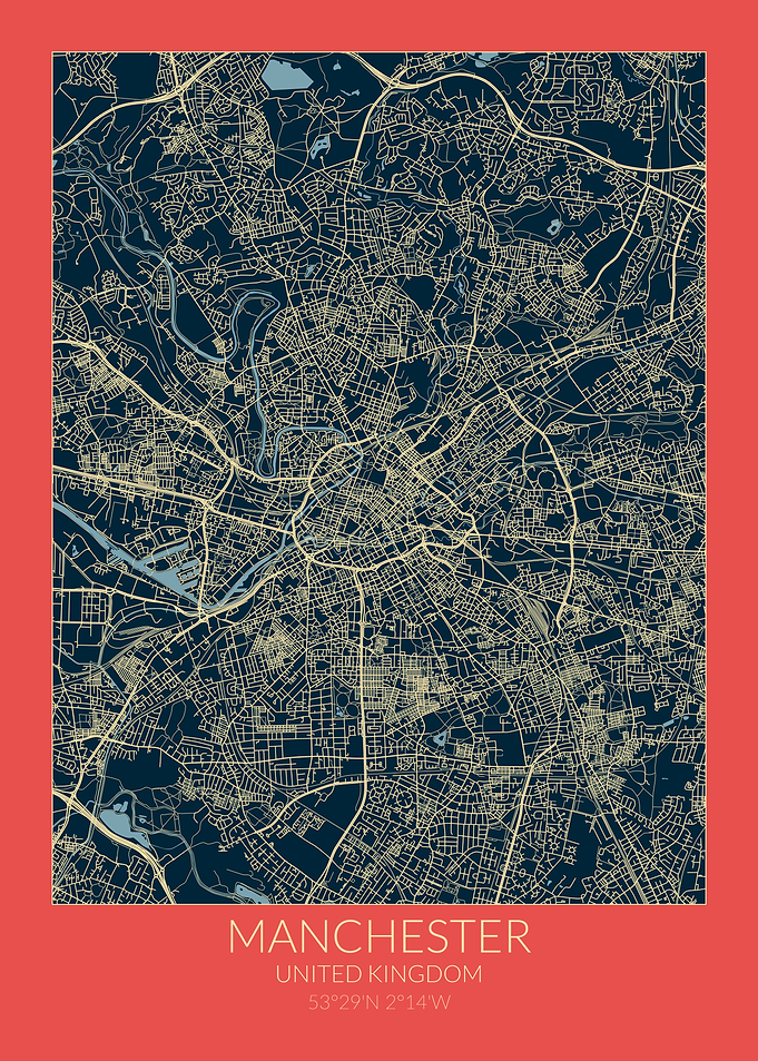 Manchester Map Red Blue