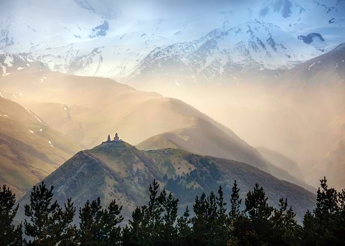 Snowy Mountains in Forest
