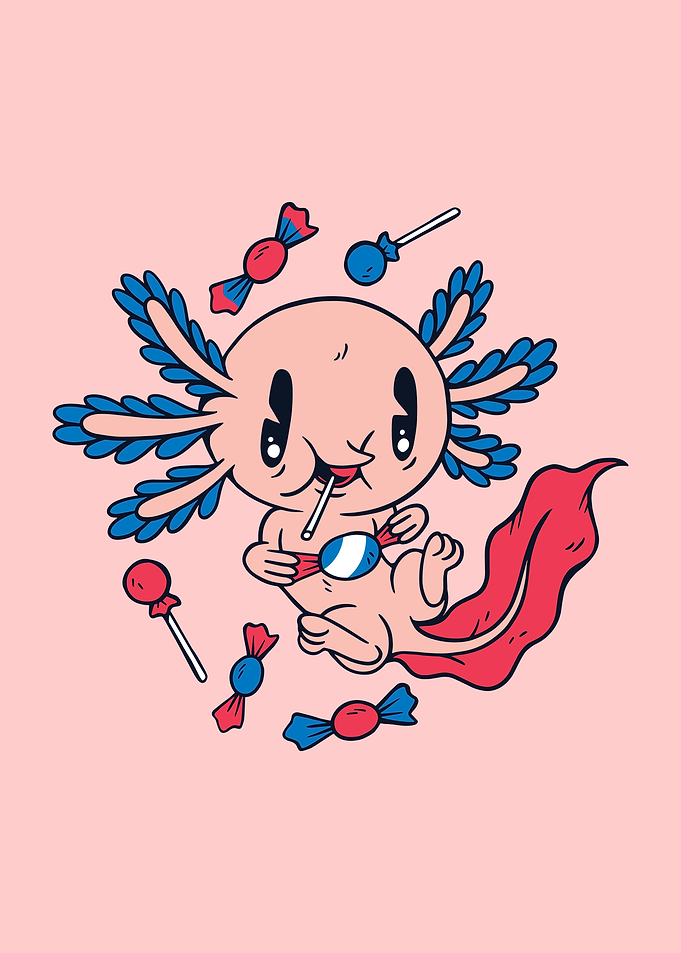 Cute Axolotl eating Snacks