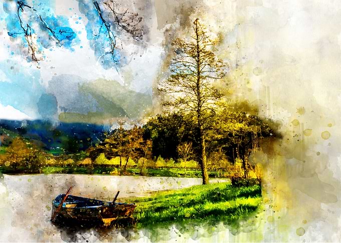 Digital Watercolor Lake