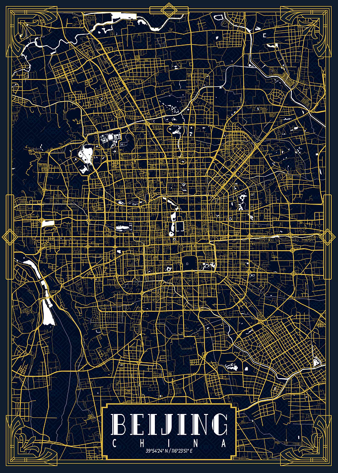 Beijing Map Gold Art Deco