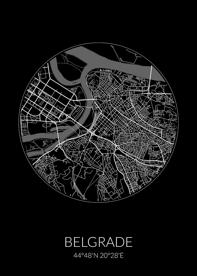 Belgrade City Map Black