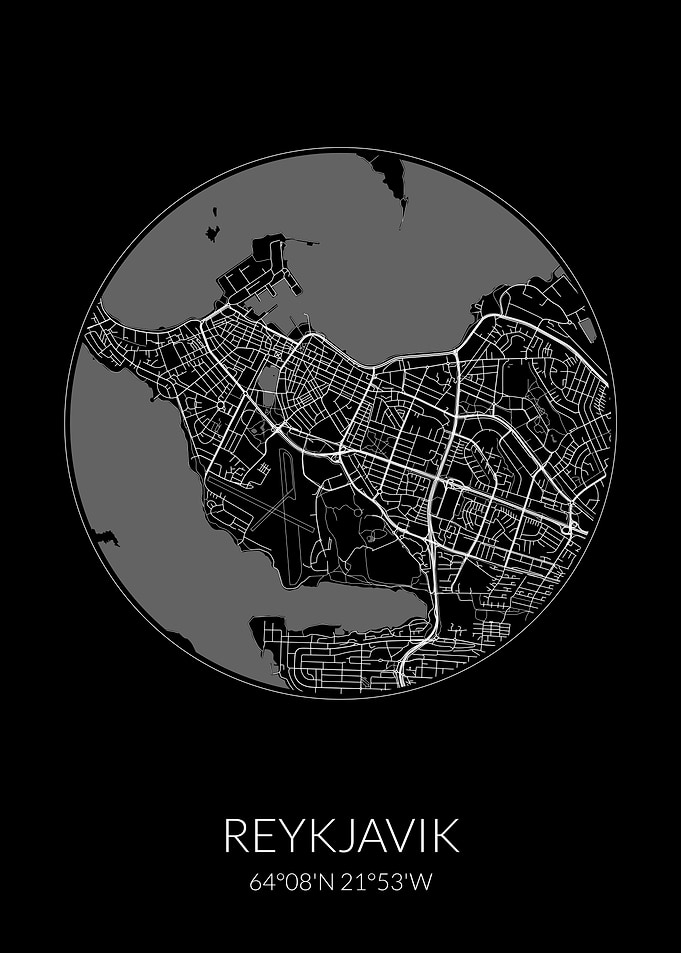 Reykjavik City Map Black