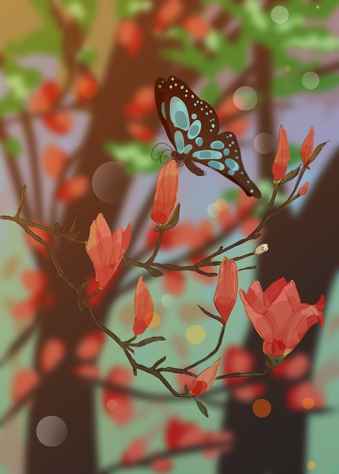 blue butterfly and flower