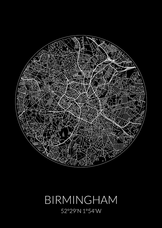 Birmingham City Map Black
