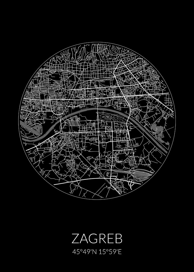Zagreb City Map Black