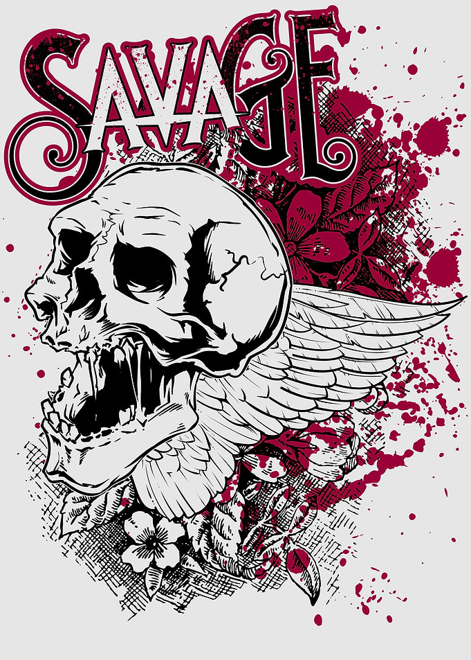savage skull tattoo poster