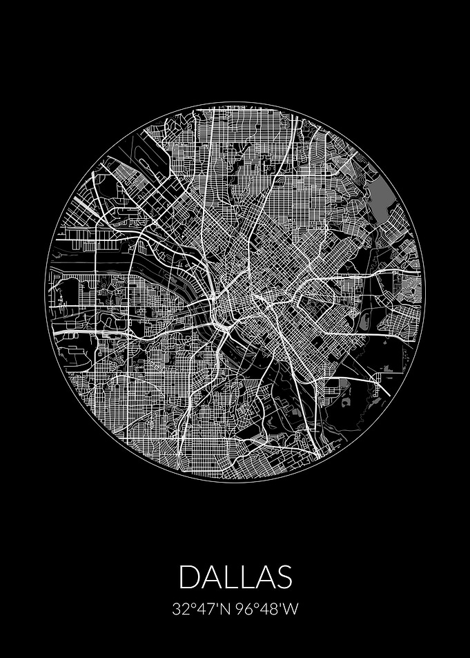 Dallas City Map Black