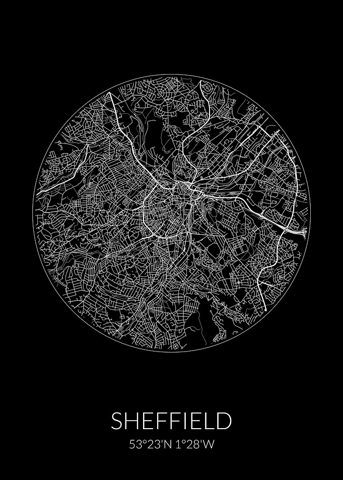 Sheffield City Map Black