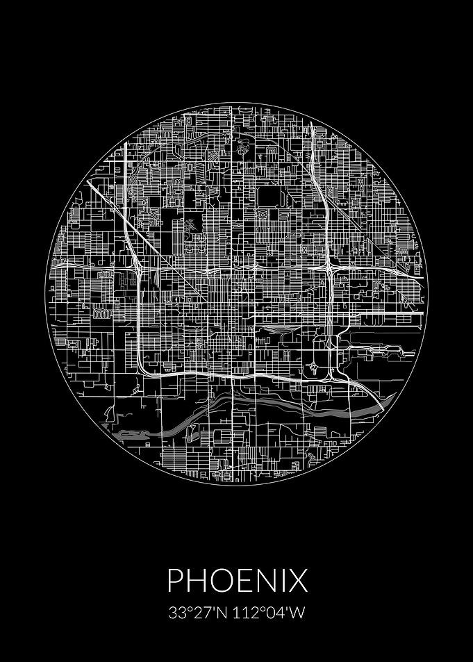 Phoenix City Map Black