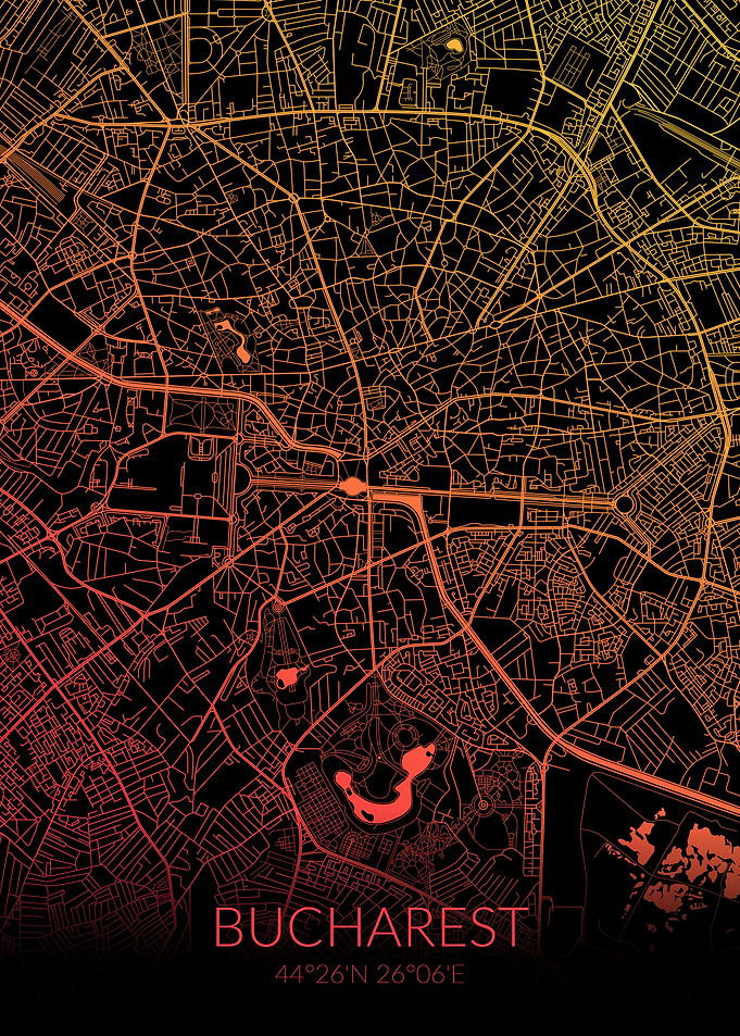 Bucharest Map Black Orange