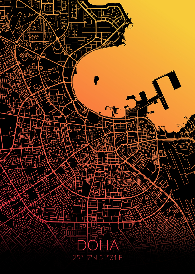 Doha Map Black Orange