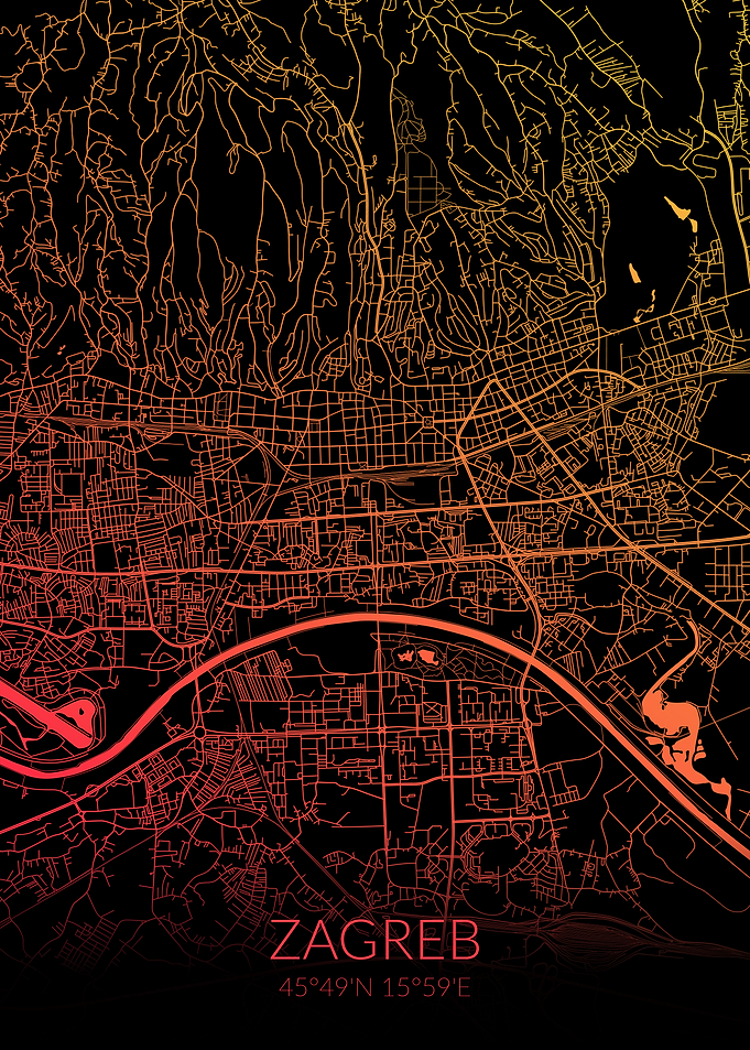 Zagreb Map Black Orange