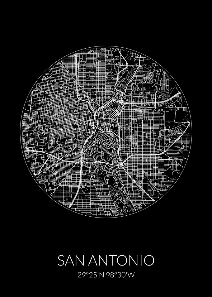 San Antonio City Map Black