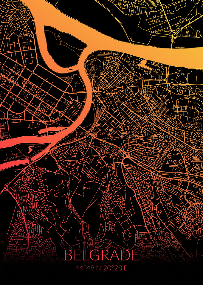 Belgrade Map Black Orange