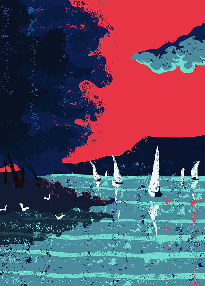 Sailboats at sunset