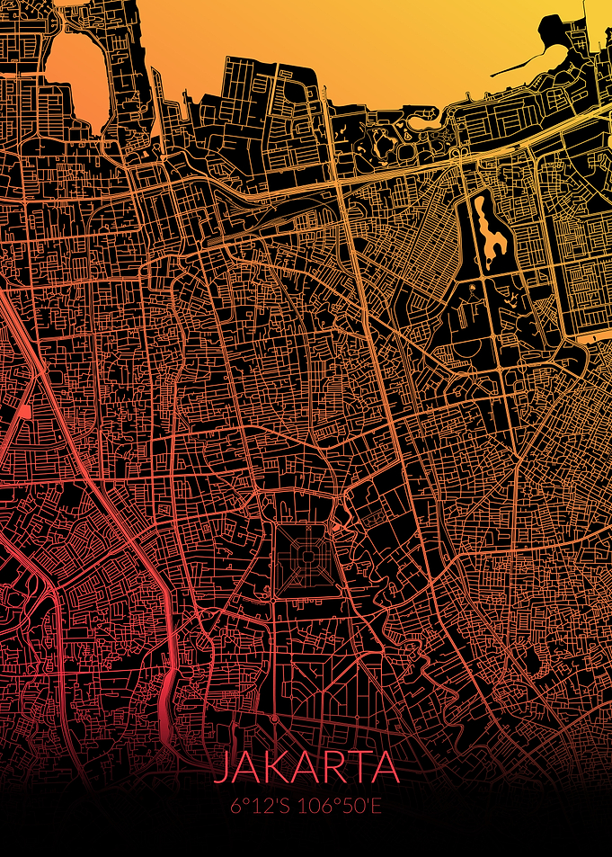 Jakarta Map Black Orange