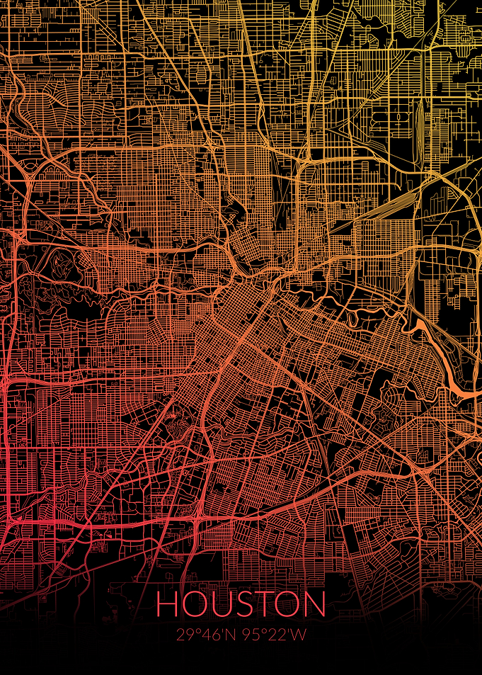 Houston Map Black Orange