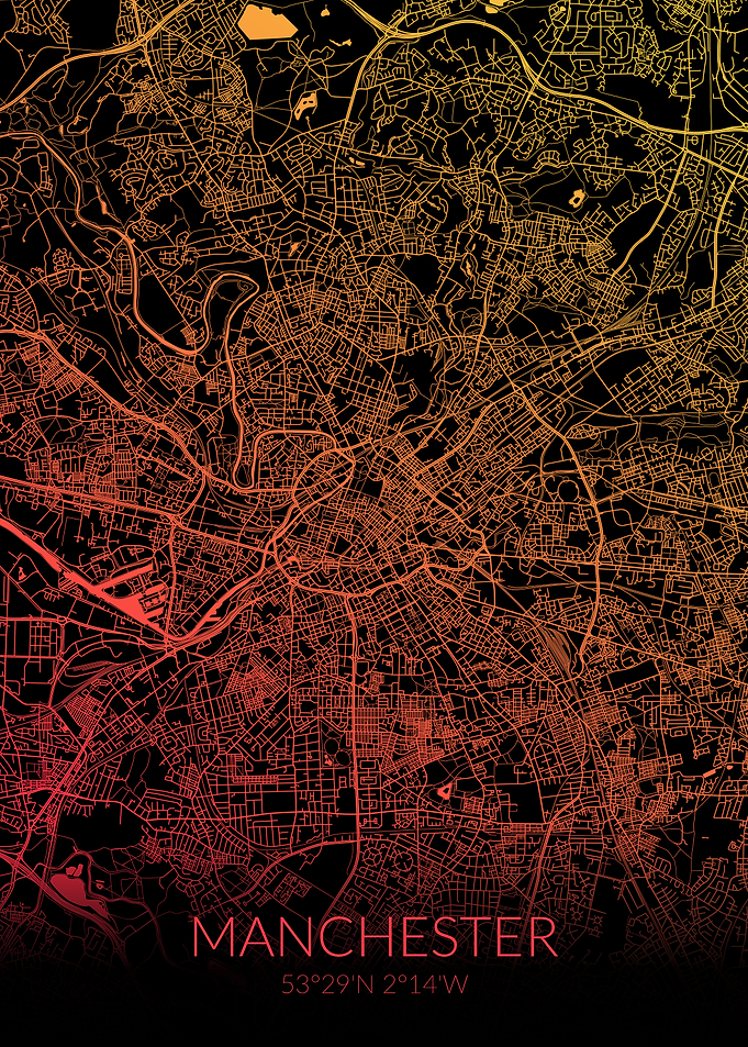 Manchester Map BlackOrange