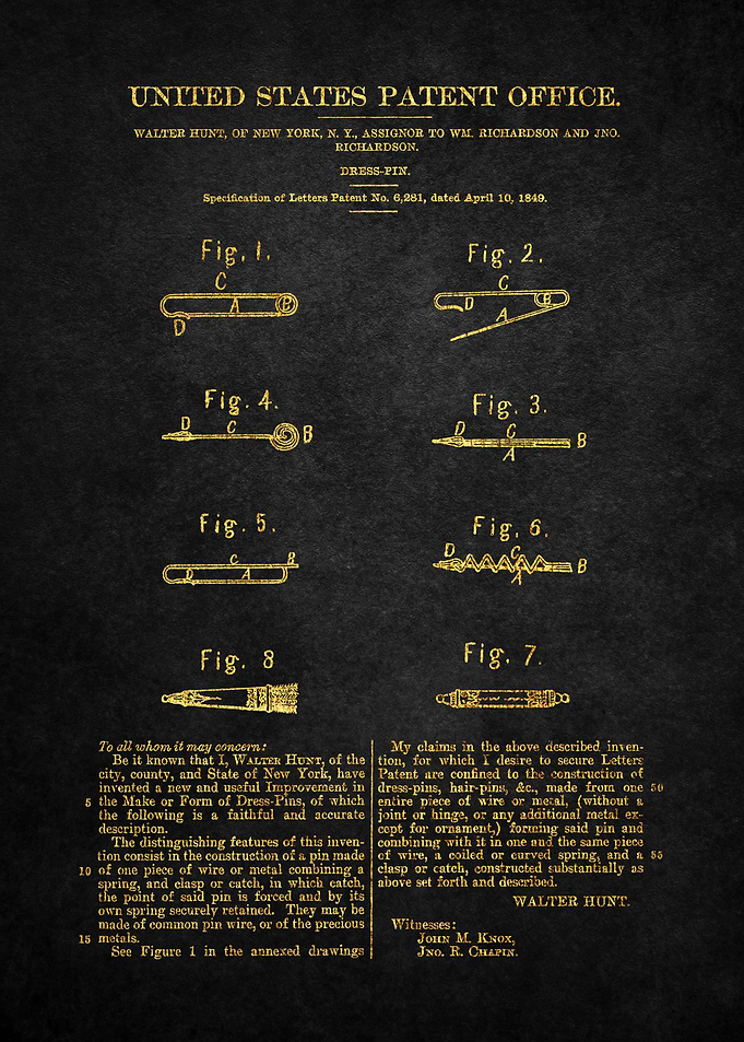 68 Safety Pin Patent 1849