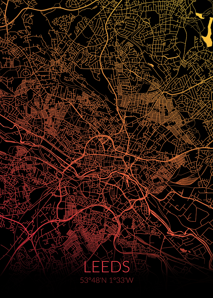 Leeds Map Black Orange