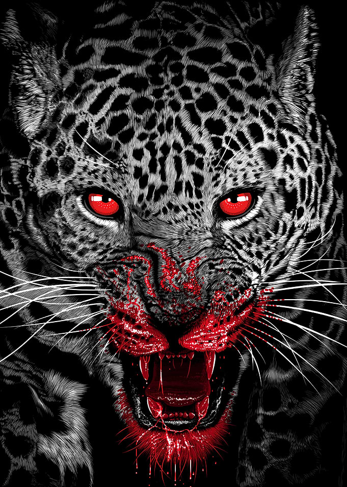 Predatory leopard full of