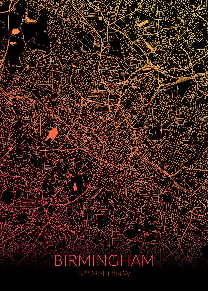 Birmingham Map BlackOrange