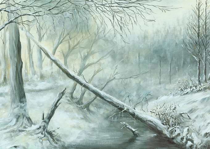 Winter scenery fallen tree