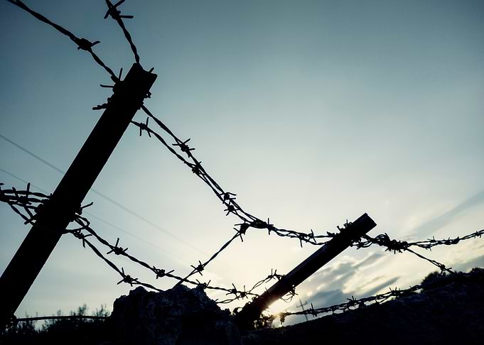 Barbed wire sunset gloomy