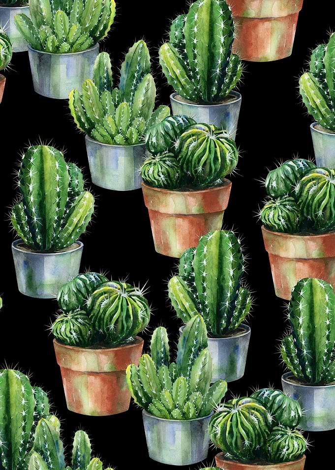 Black Succulent Pattern 05