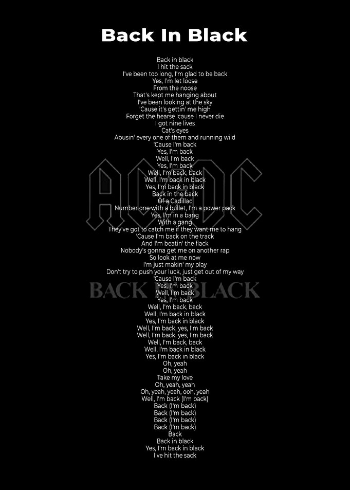 Lyric Back in Black poster