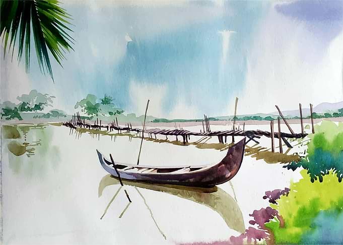Boat at Lake Nature paint