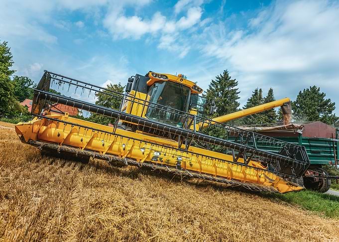 Yellow combine harvester
