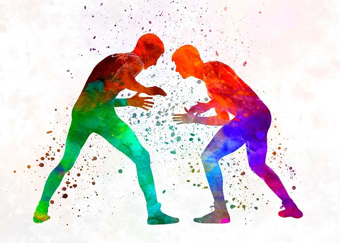 Wrestlers wrestling men