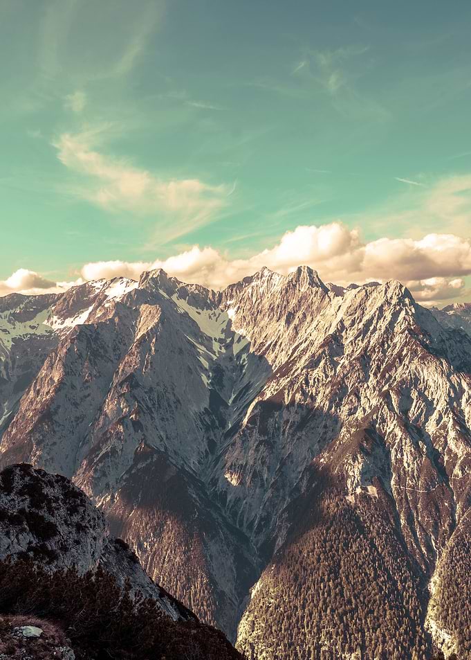 Vintage Mountain Teal Sky