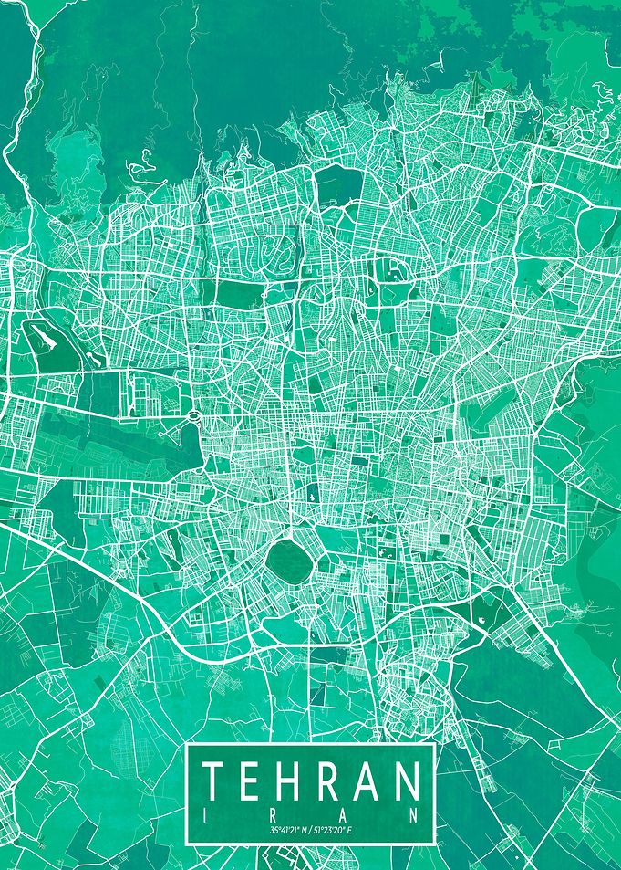 Tehran City Map Watercolor