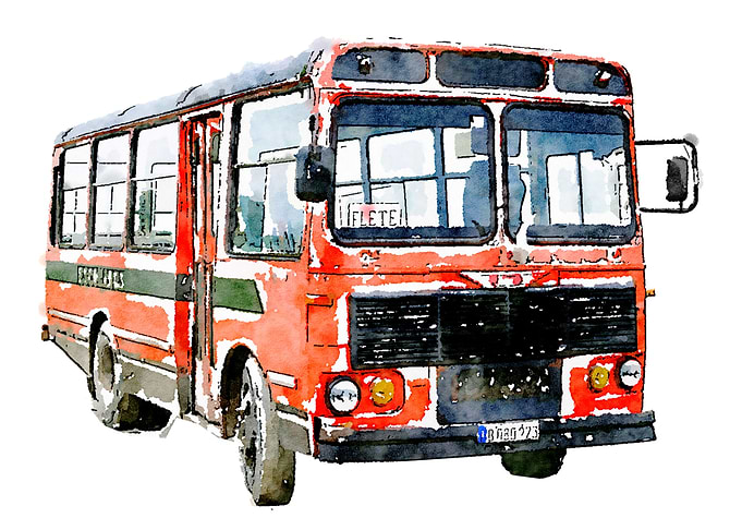 Retro Bus in watercolor
