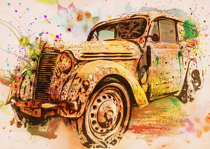 Retro Car in watercolor