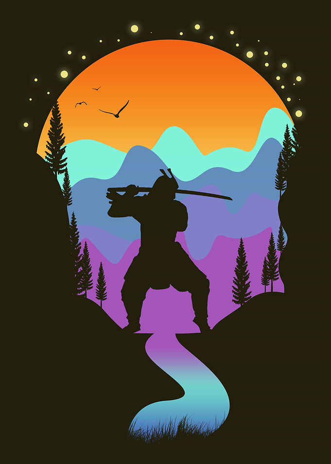 Samurai in sunset
