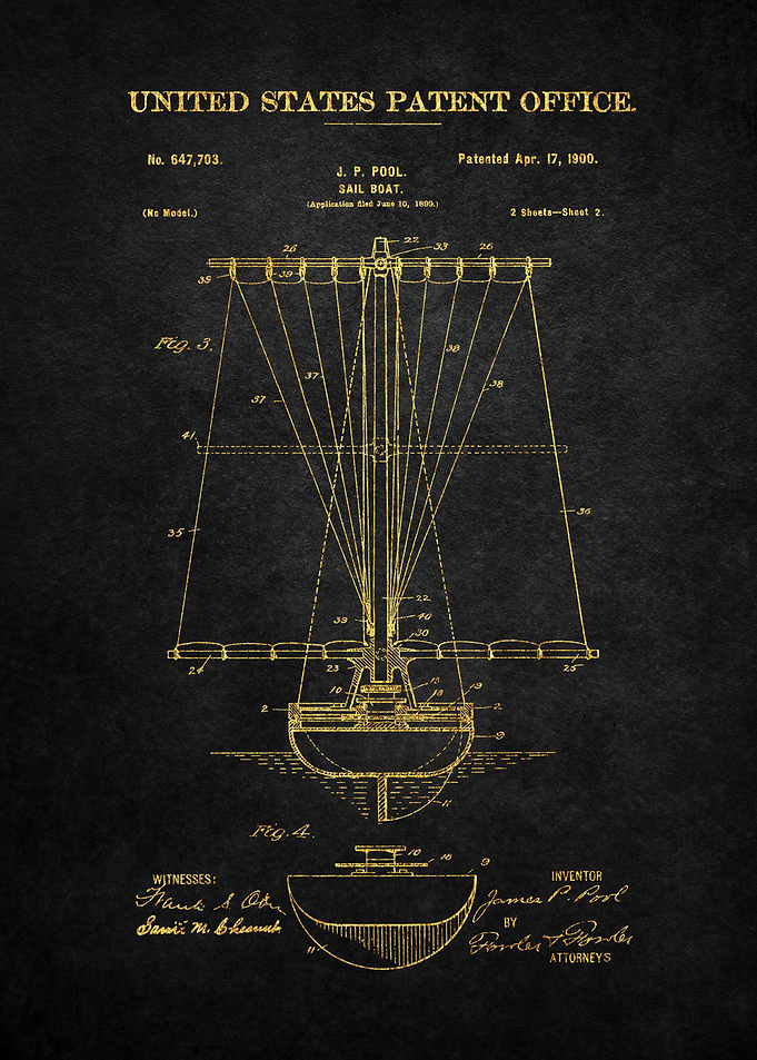 9 Sail Boat Patent Print