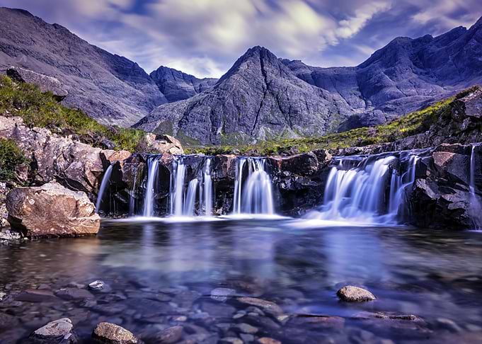 Waterfalls by Mountains