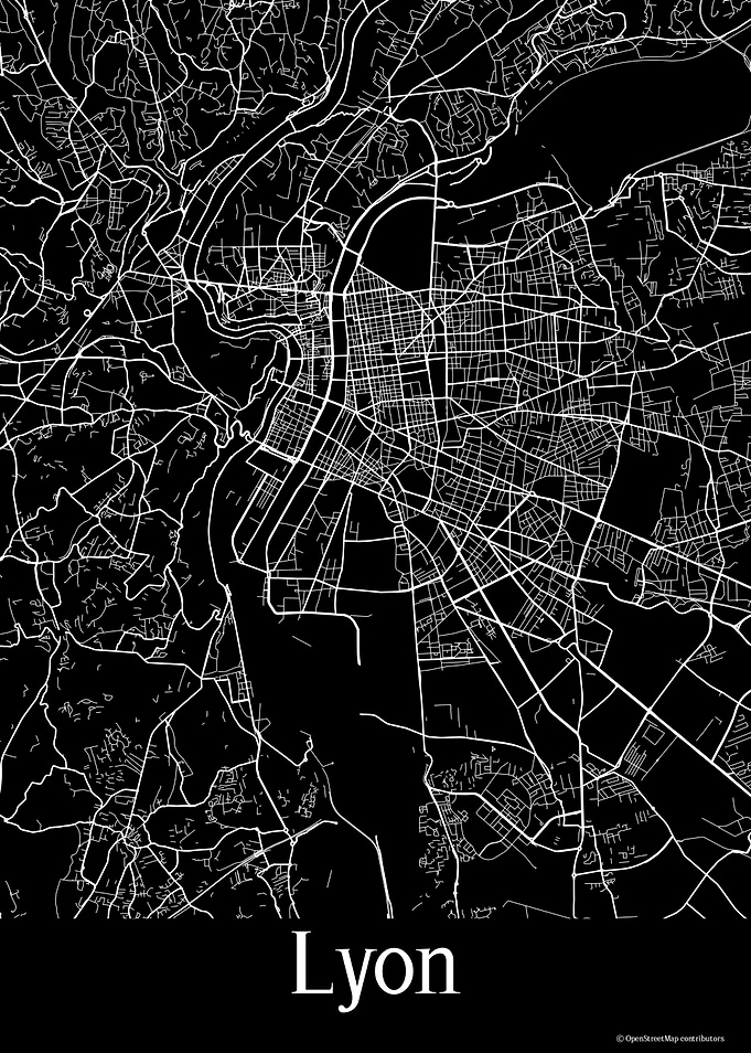 Lyon France Black City Map