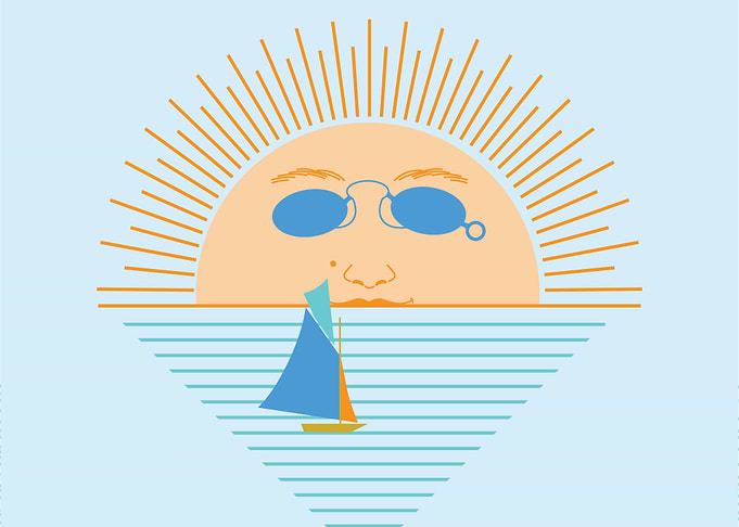 Vintage Sun Face Seaside