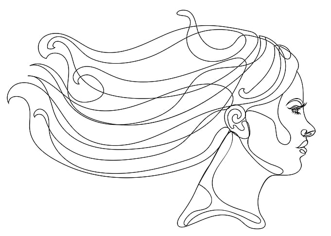 Girl long hair lineart