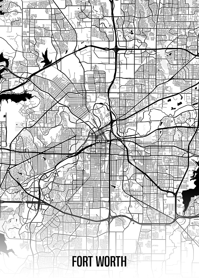 Fort Worth white map